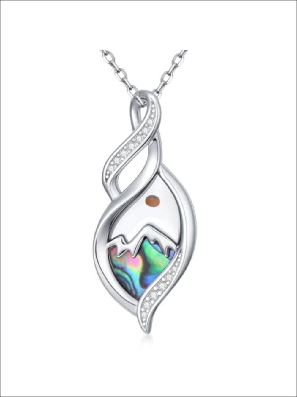 Mountain Necklace 925 Sterling Silver Mustard Seed Cross Pendant Abalone